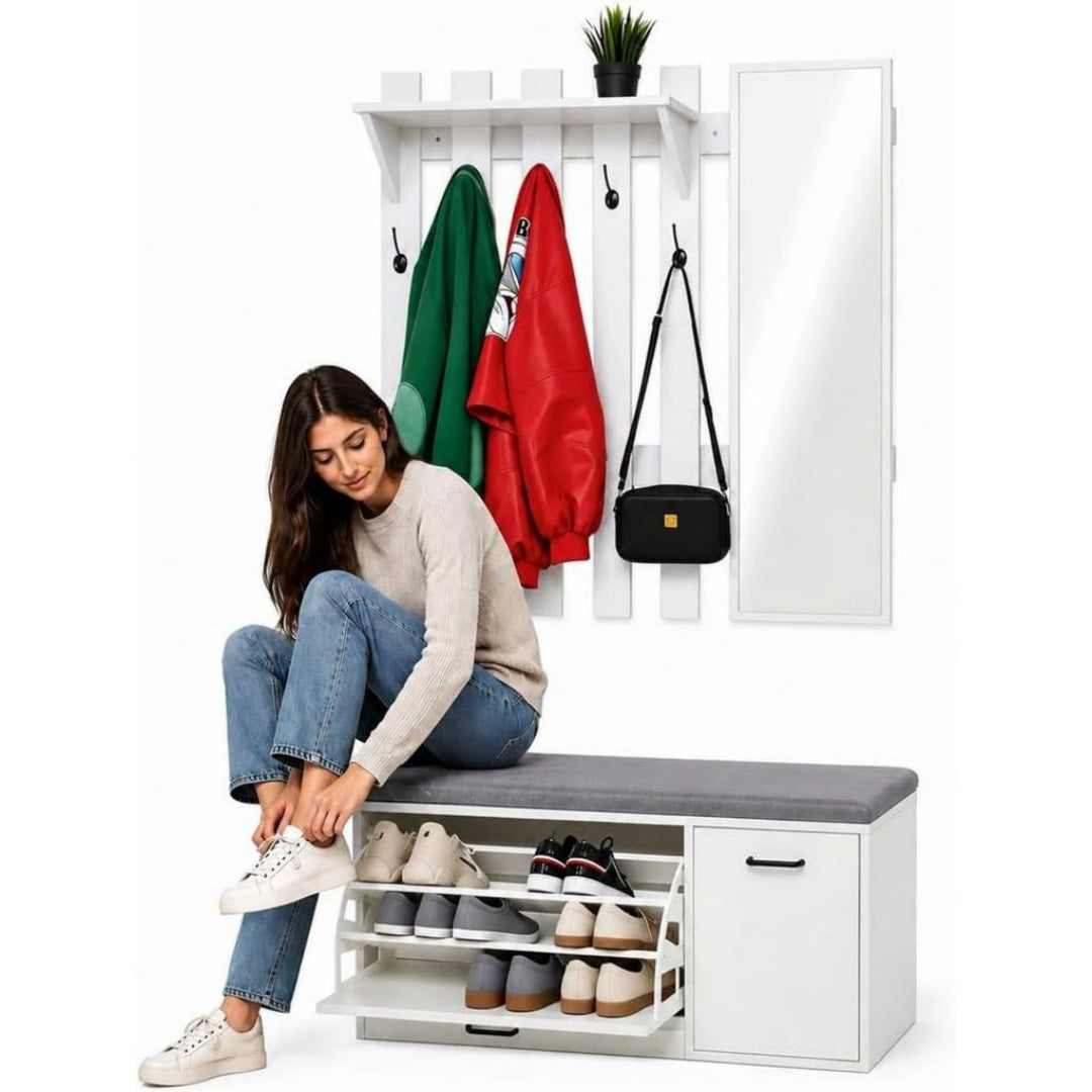 Con Specchio Set arredo ingresso Bianco