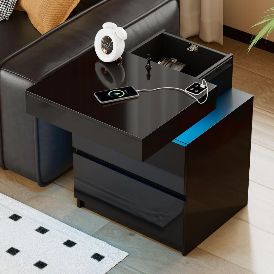 Legno Comodini Nero Regolabile